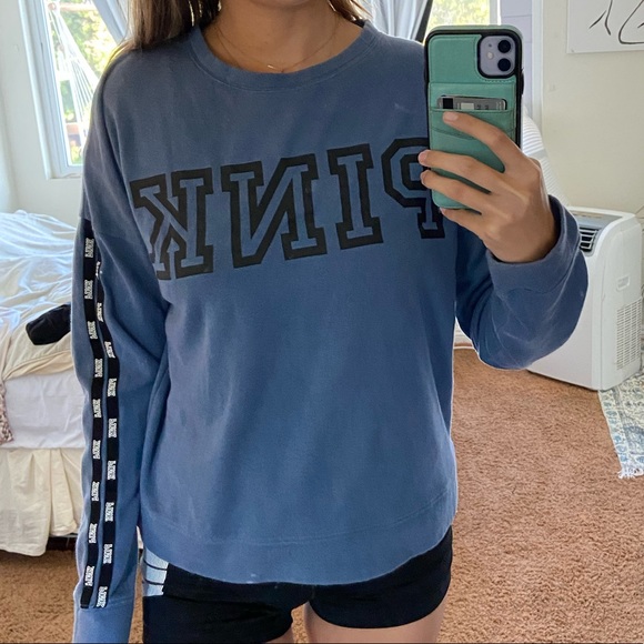 PINK Victoria's Secret Sweaters - VICTORIA SECRET PINK BLUE CREWNECK SWEATER
